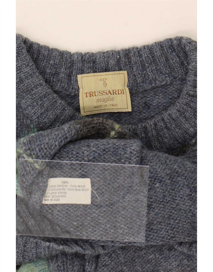 Мужской джемпер Trussardi с круглым вырезом, средний синий, шерсть с узором аргайл/ромб