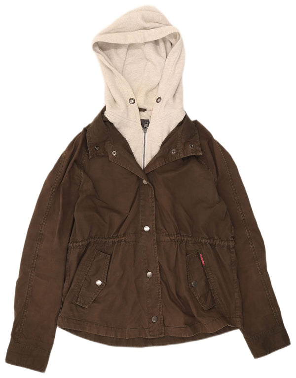Женская куртка-бомбер Superdry с капюшоном UK 14, средний цвет хаки, хлопок с цветными блоками