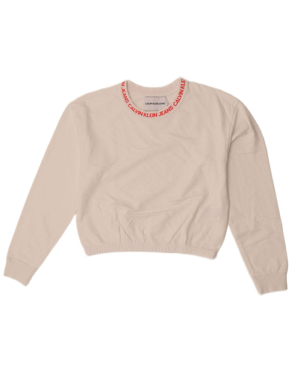 Женский укороченный свитшот с рисунком Calvin Klein Jeans UK 10, маленький белый