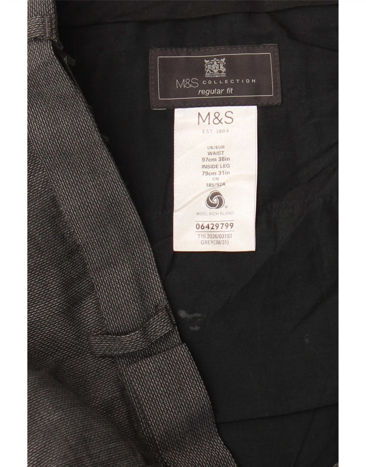 Мужские костюмные брюки стандартного кроя Marks & Spencer W38 L31 серые шерстяные