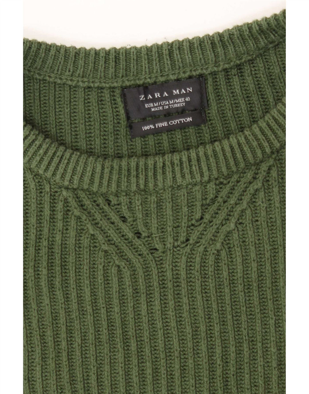 Мужской джемпер с круглым вырезом Zara, хлопковый свитер среднего зеленого цвета