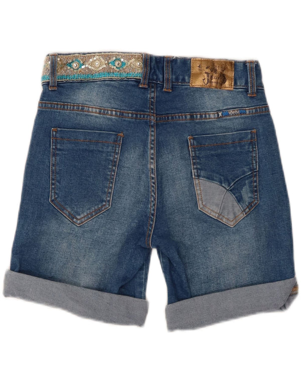 DESIGUAL Женские джинсовые шорты с рисунком W24 XS Синие хлопковые шорты с цветочным принтом