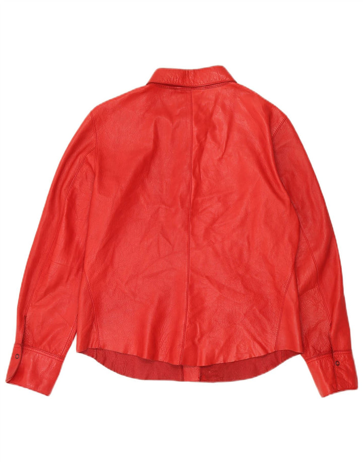 Женская кожаная рубашка Strenesse UK 12 из кожи ягненка среднего красного цвета