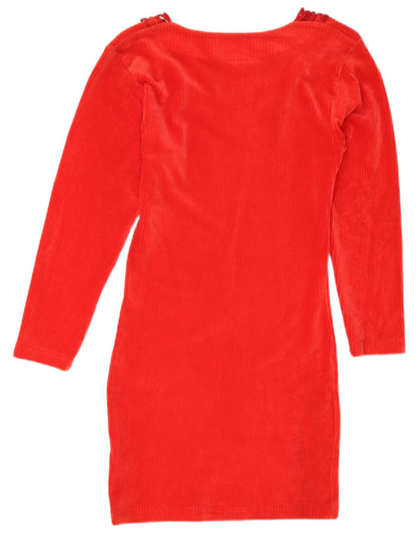 Винтажное женское бархатное платье-футляр с длинным рукавом, Великобритания 14, средний красный цвет с цветочным принтом