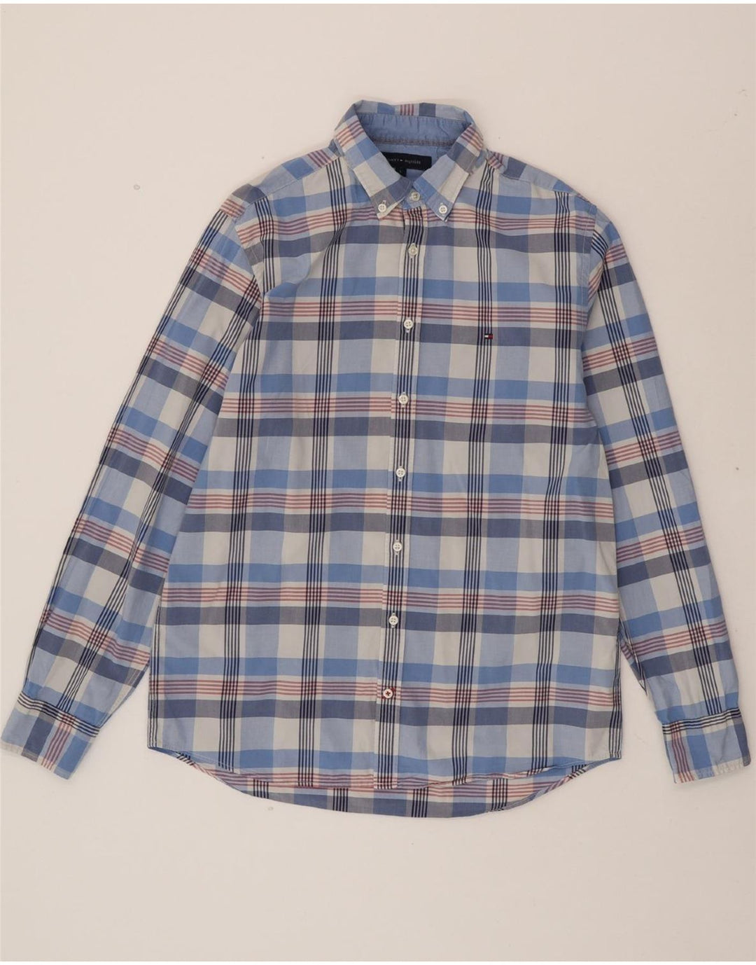 TOMMY HILFIGER Mens Regular Fit Shirt Large Blue Check Cotton Vintage Tommy Hilfiger and Second-Hand Tommy Hilfiger from Messina Hembry 