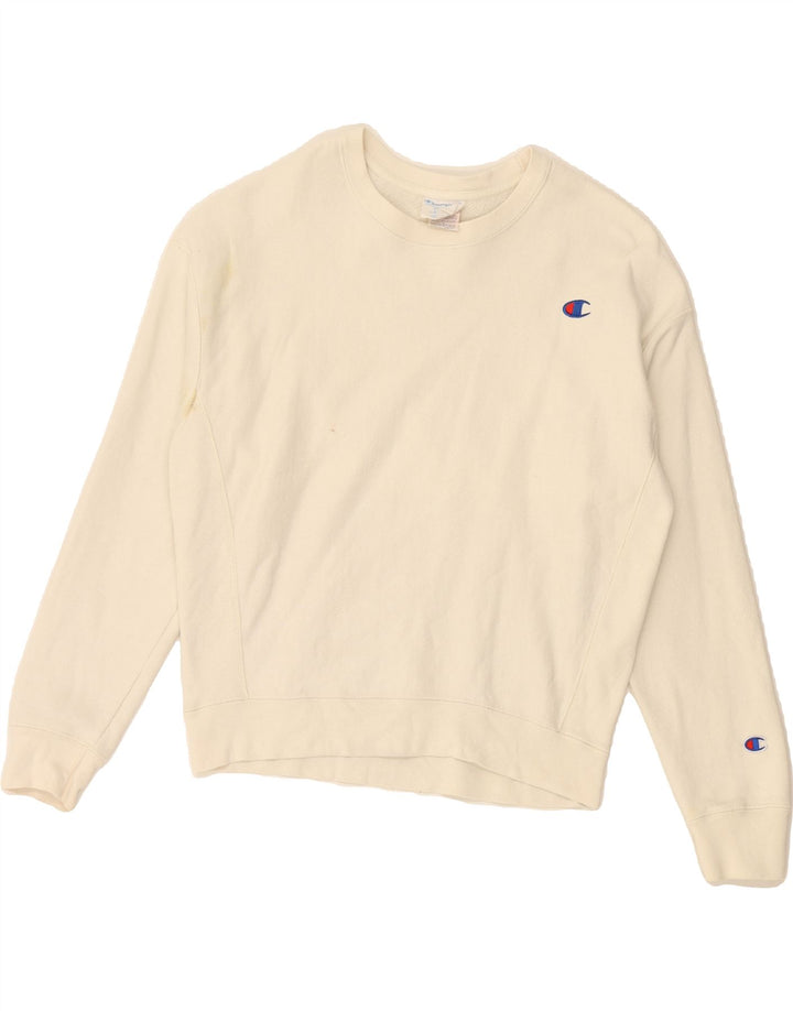 CHAMPION Womens Sweatshirt Jumper UK 16 Large Off White Cotton Vintage Champion and Second-Hand Champion from Messina Hembry 