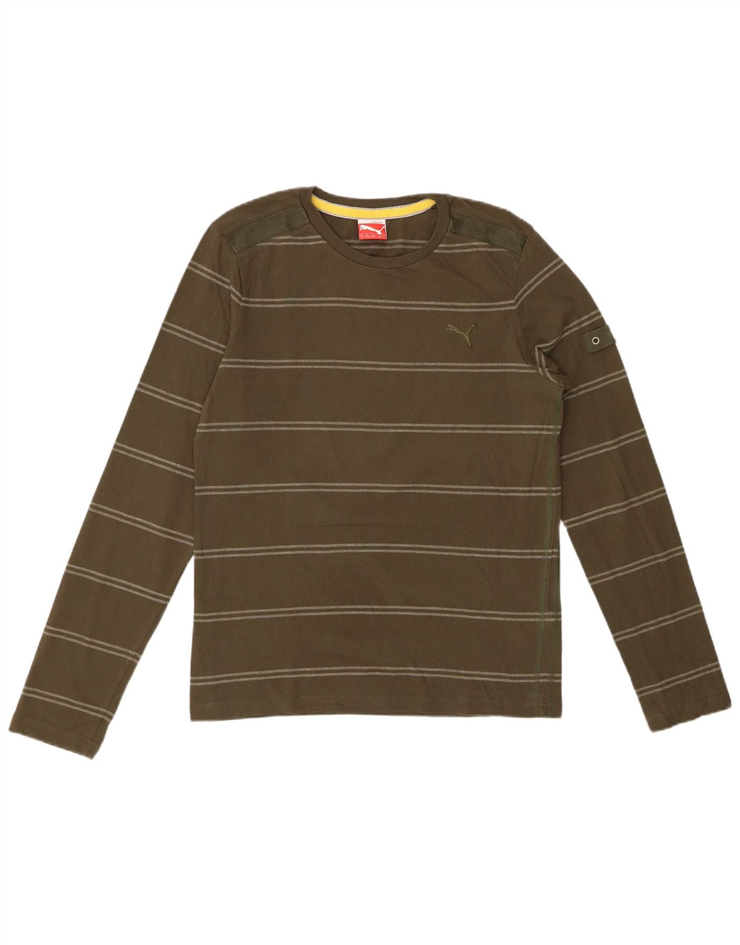 Мужской топ PUMA из хлопка с длинным рукавом, маленький цвет хаки в полоску