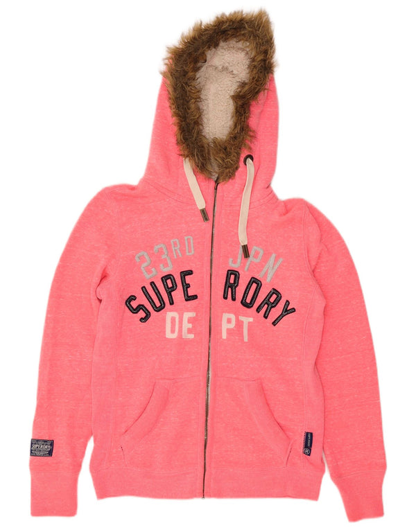 Женский свитер с капюшоном на молнии с графическим рисунком Superdry UK 14, средний розовый в крапинку