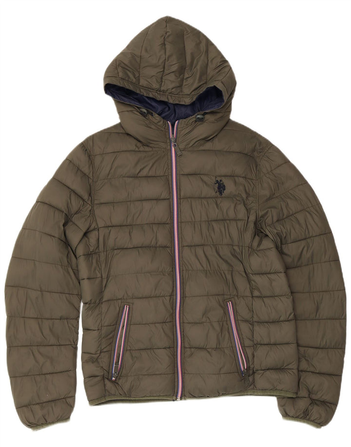 Ассоциация поло США. Мужская двусторонняя стеганая куртка с капюшоном UK 38, средний хаки