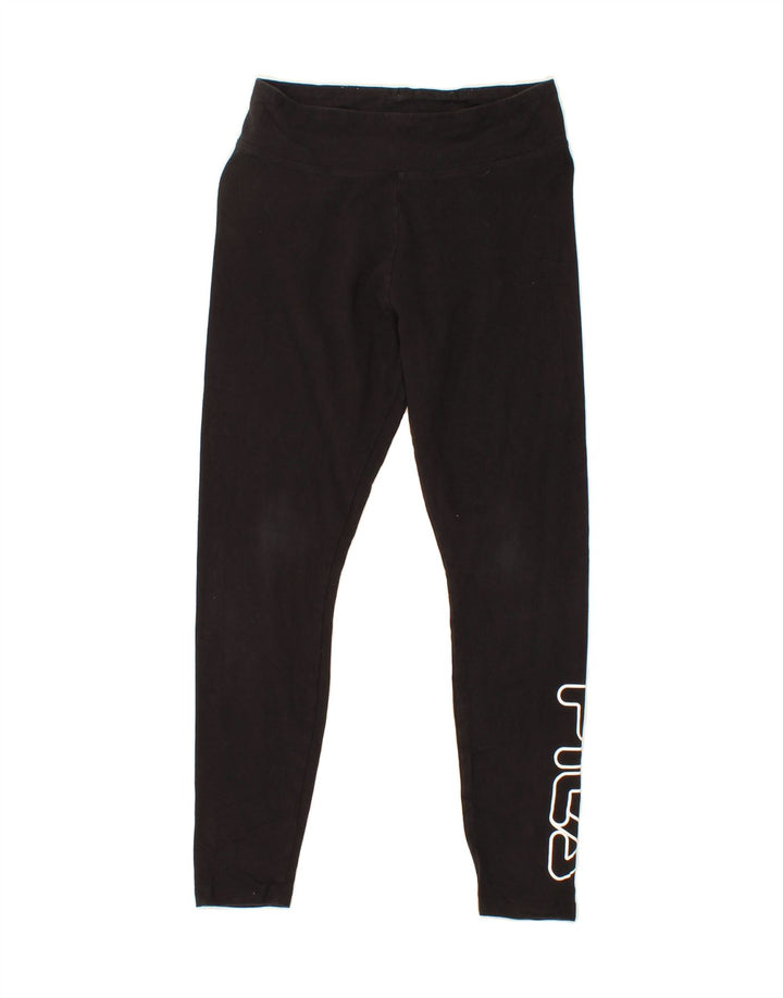 FILA Womens Graphic Leggings UK 12 Medium Black Cotton Vintage Fila and Second-Hand Fila from Messina Hembry 