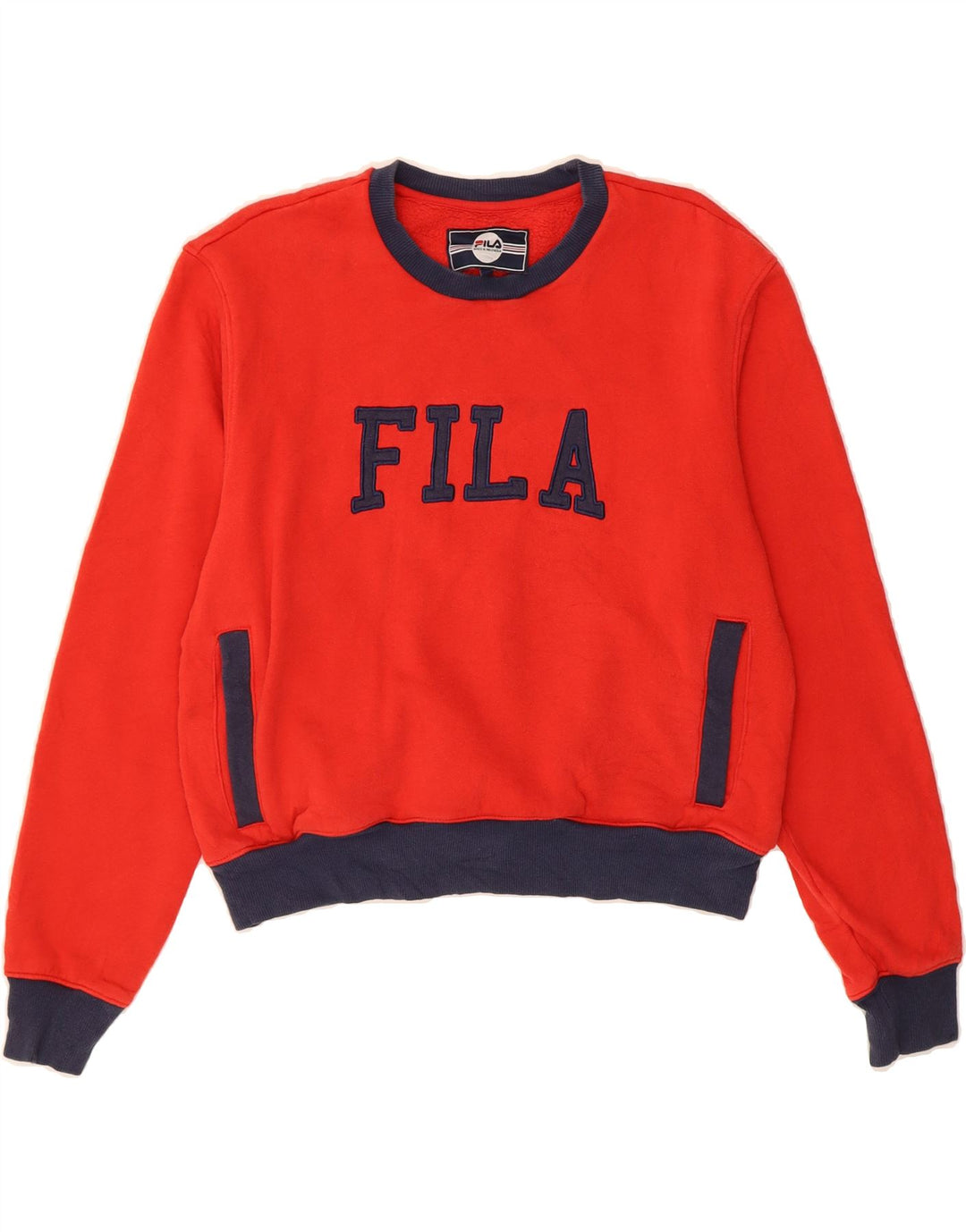 FILA Womens Graphic Sweatshirt Jumper UK 16 Large Red Cotton Vintage Fila and Second-Hand Fila from Messina Hembry 