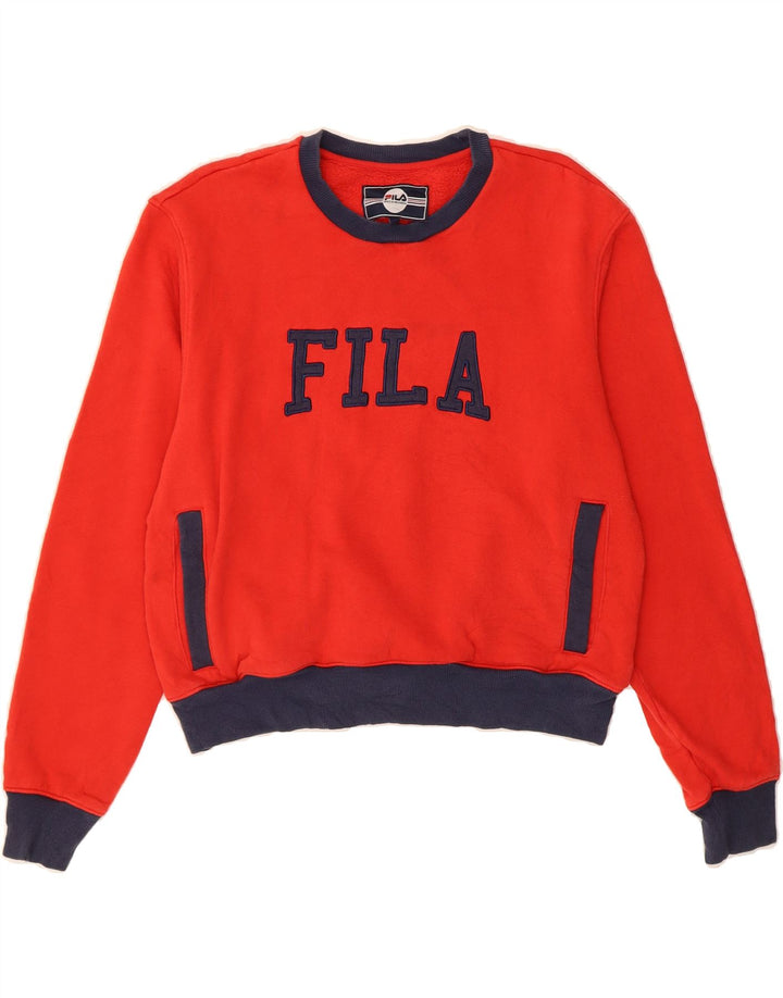 FILA Womens Graphic Sweatshirt Jumper UK 16 Large Red Cotton Vintage Fila and Second-Hand Fila from Messina Hembry 
