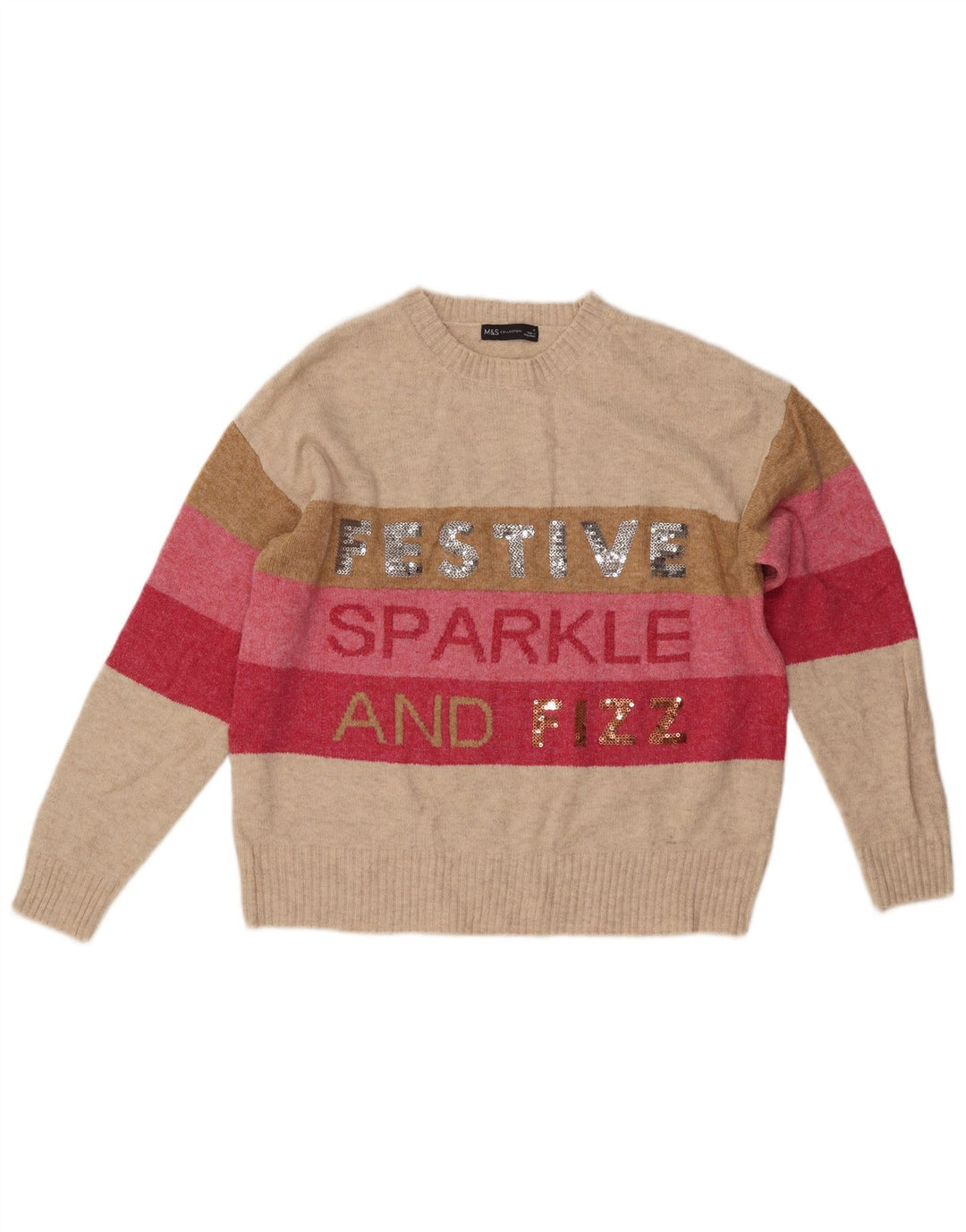 Женский джемпер с круглым вырезом MARKS & SPENCER UK 14, средний бежевый