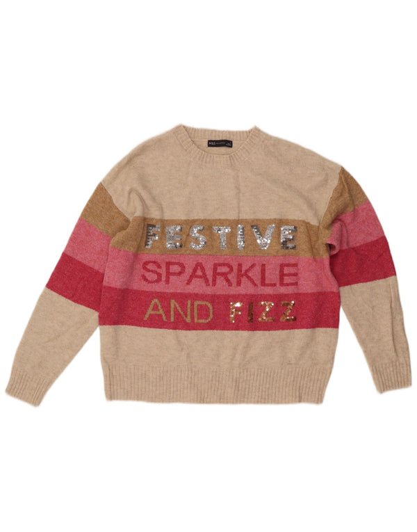 Женский джемпер с круглым вырезом MARKS & SPENCER UK 14, средний бежевый