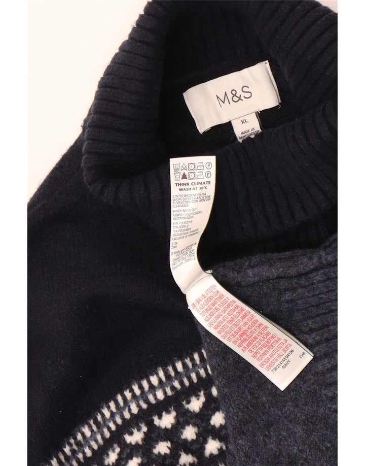 Мужской джемпер с высоким воротником Marks & Spencer XL темно-синий с геометрическим рисунком