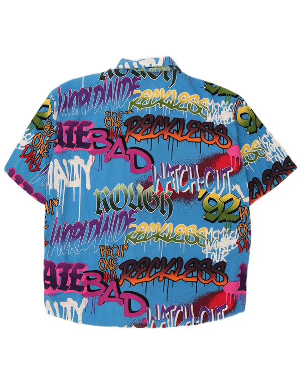 Мужская рубашка оверсайз с коротким рукавом VINTAGE, маленькая синяя, с цветными блоками