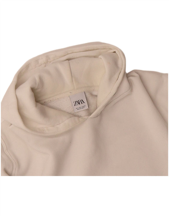 ZARA Mens Hoodie Jumper Small White Cotton