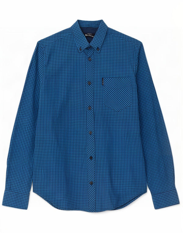 Мужская рубашка Ben Sherman, маленькая синяя, хлопок в мелкую клетку