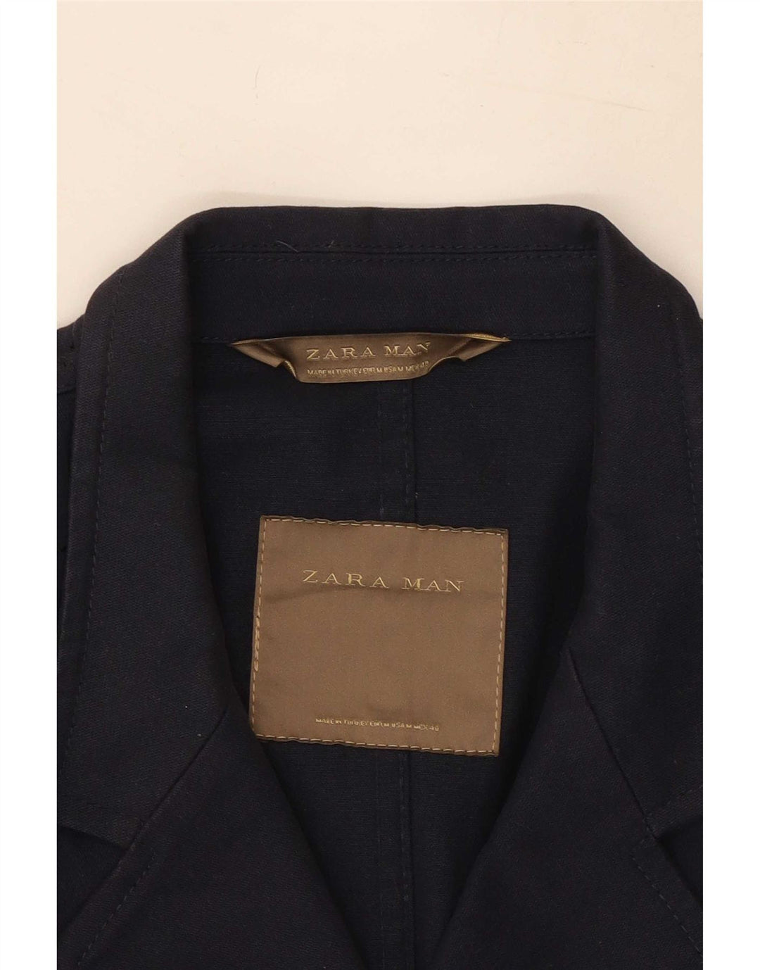 Мужской двубортный пиджак Zara UK 38, средний темно-синий хлопковый пиджак