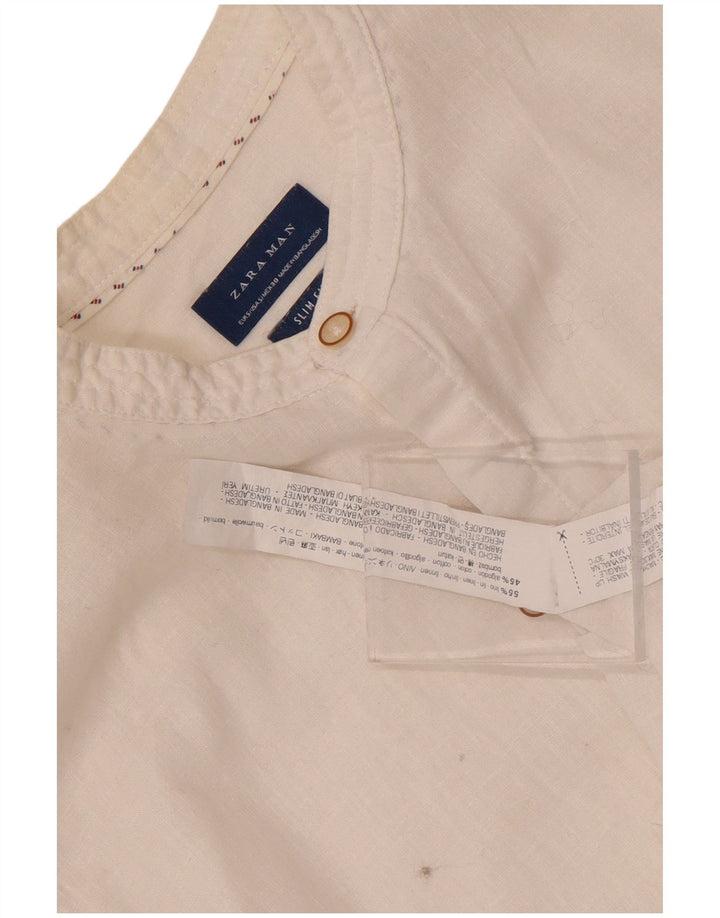 Мужская рубашка узкого кроя Zara, маленькая белая льняная ткань