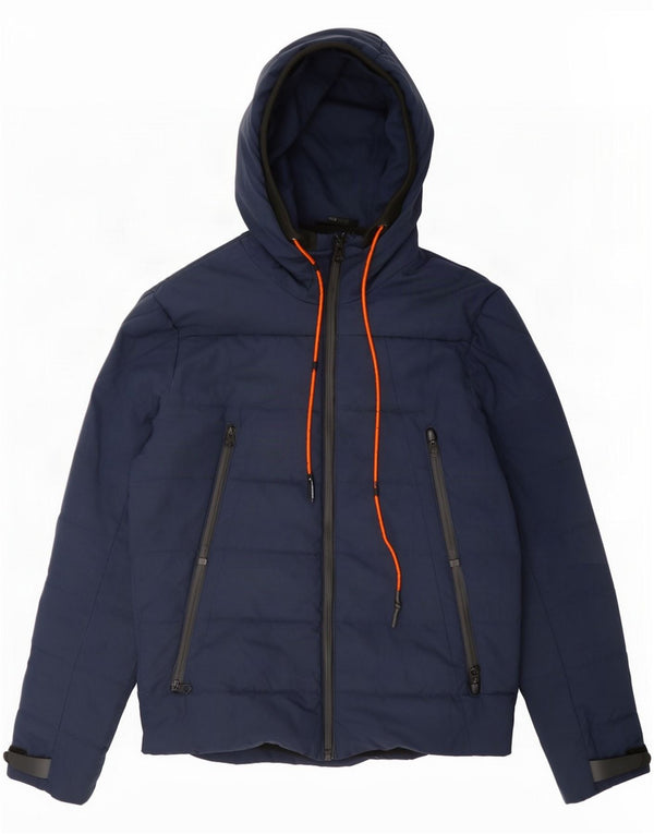 Zara Мужская стеганая куртка с капюшоном UK 36 Small Navy Blue