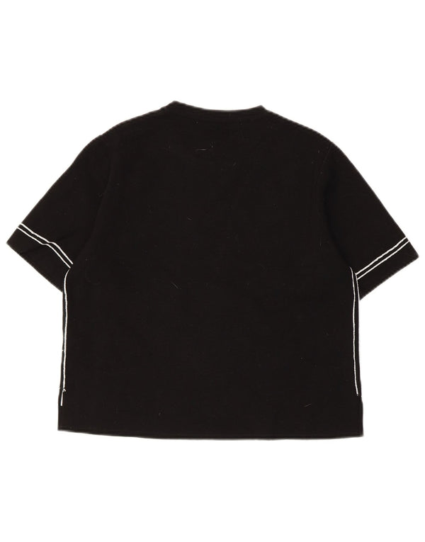 Женский укороченный джемпер с круглым вырезом ZARA с короткими рукавами, Великобритания 12, средний черный