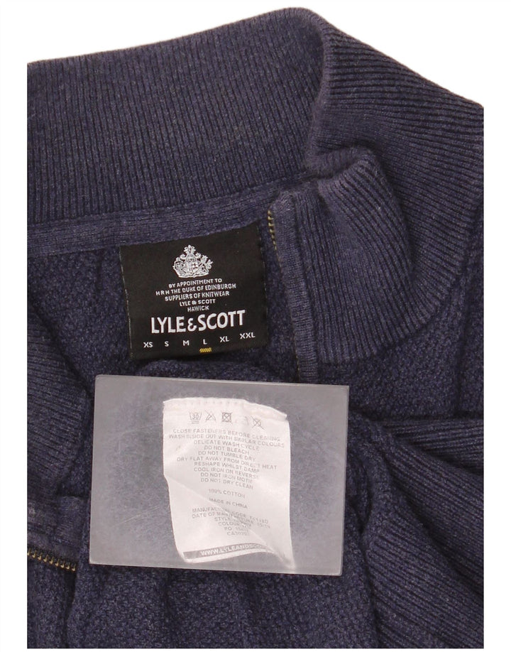 Мужской джемпер с воротником на молнии Lyle & Scott, большой темно-синий хлопковый свитер
