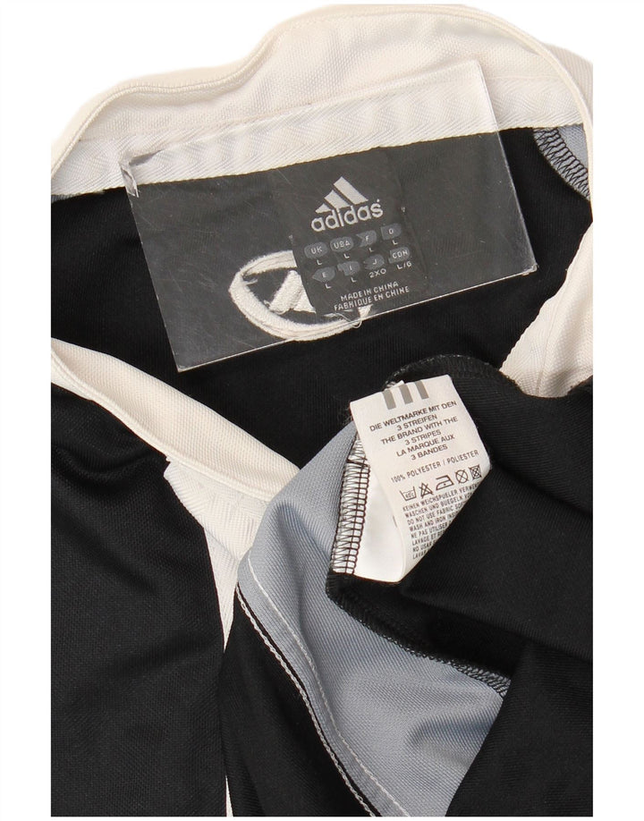 Мужская рубашка-поло Adidas большая черная полиэстер с цветными блоками
