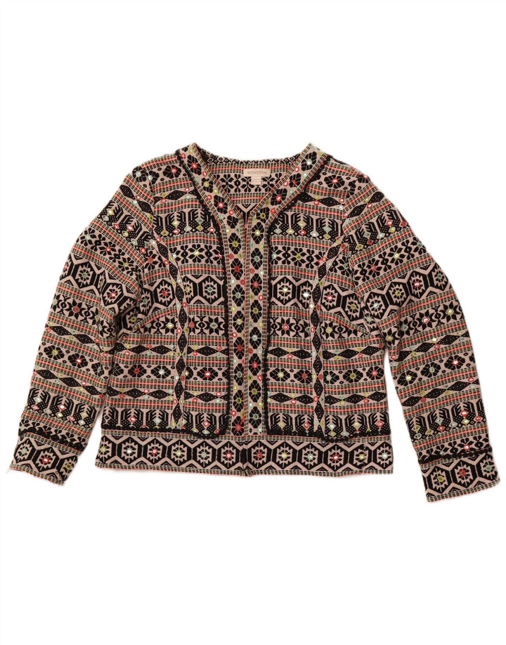 Женское открытое болеро MONSOON UK 18 XL, черный хлопок с геометрическим рисунком