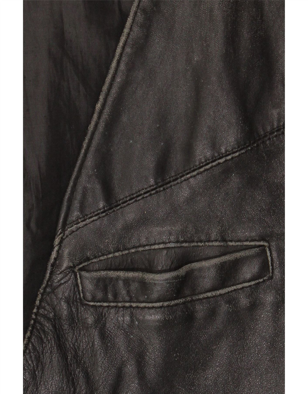 ВИНТАЖНЫЙ Мужской кожаный жилет IT 52 большой черный кожаный