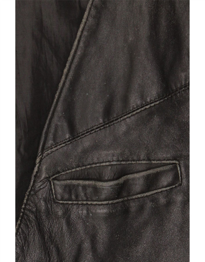 ВИНТАЖНЫЙ Мужской кожаный жилет IT 52 большой черный кожаный