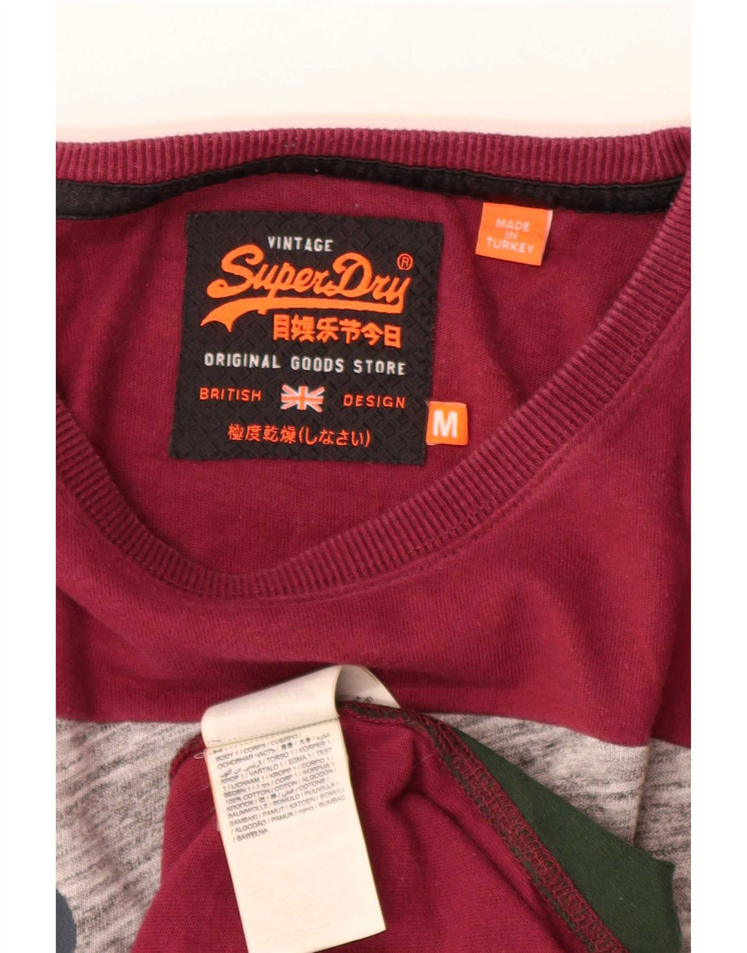 Мужской топ с рисунком Superdry, хлопок с длинными рукавами, средний красный, с цветными блоками