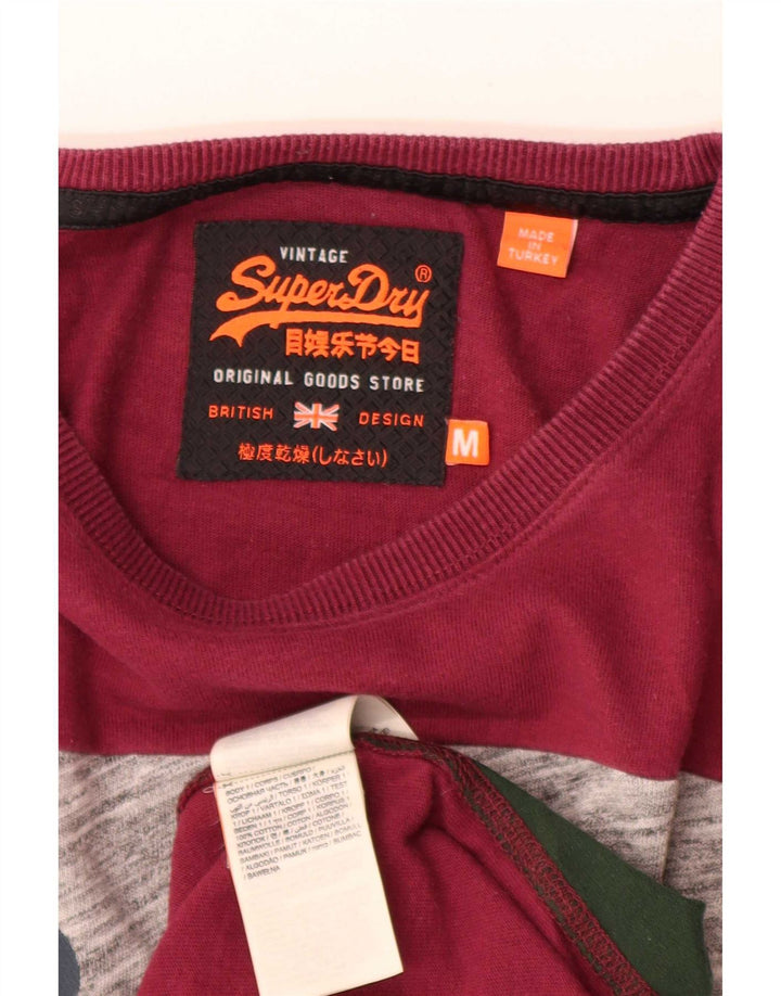 Мужской топ с рисунком Superdry, хлопок с длинными рукавами, средний красный, с цветными блоками