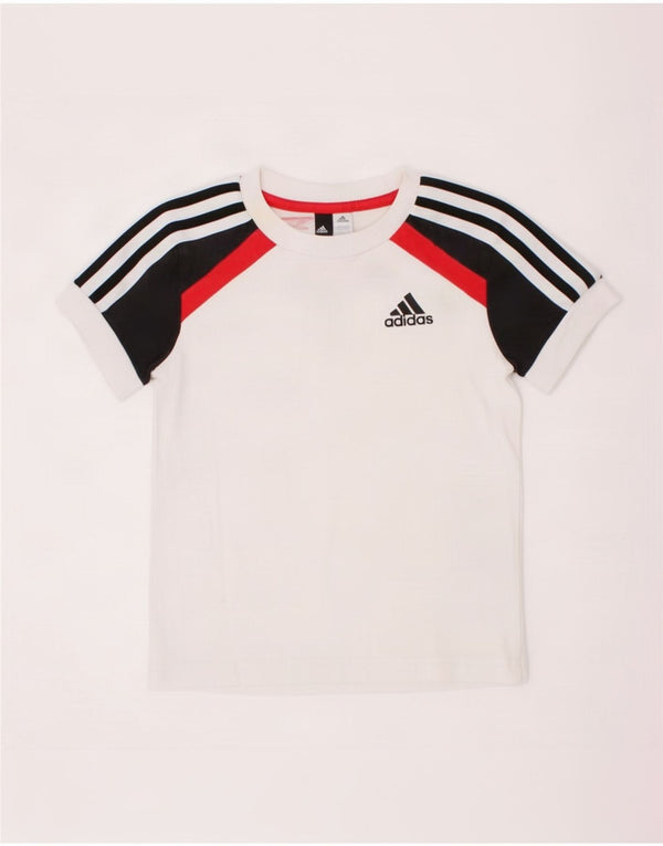 Футболка Adidas с рисунком для мальчиков, топ 5–6 лет, белый хлопок с цветными блоками