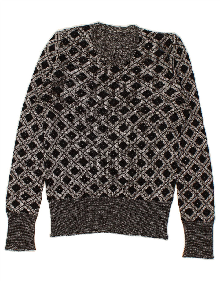 VINTAGE Womens Crew Neck Jumper Sweater UK 8 Small Grey Argyle/Diamond Vintage Vintage and Second-Hand Vintage from Messina Hembry 