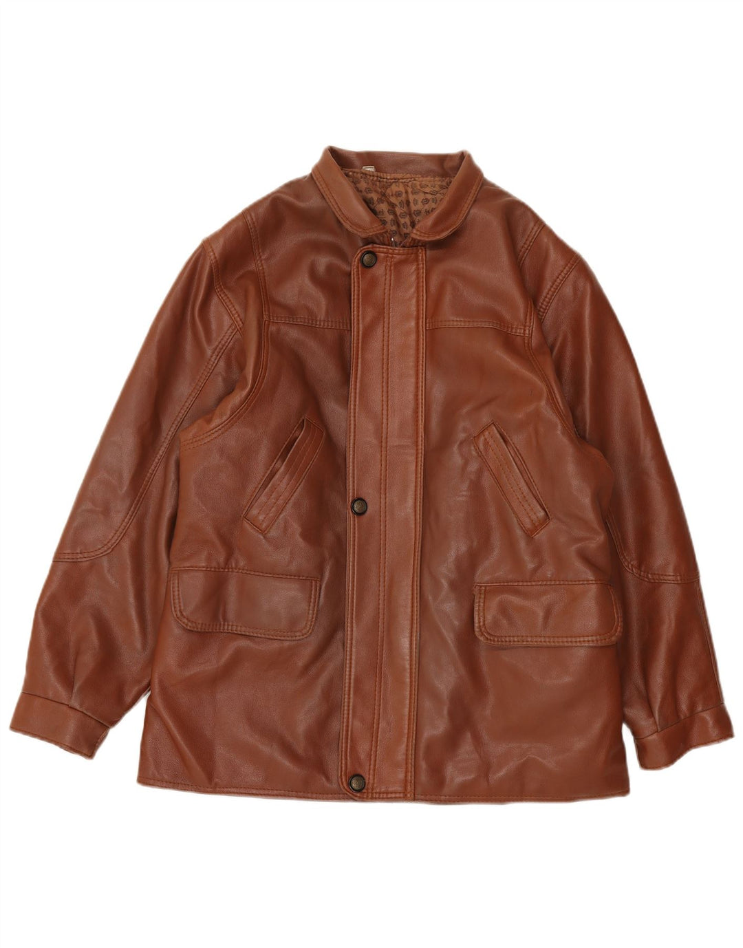 Винтажная мужская кожаная куртка UK 38 среднего коричневого цвета