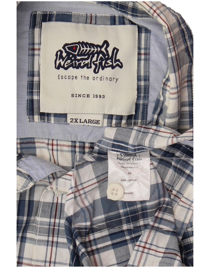 WEIRD FISH Мужская рубашка с коротким рукавом 2XL, синяя клетка, хлопок