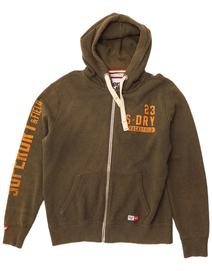 SUPERDRY Мужской свитер с капюшоном и молнией для легкой атлетики, 2XL, хлопок цвета хаки