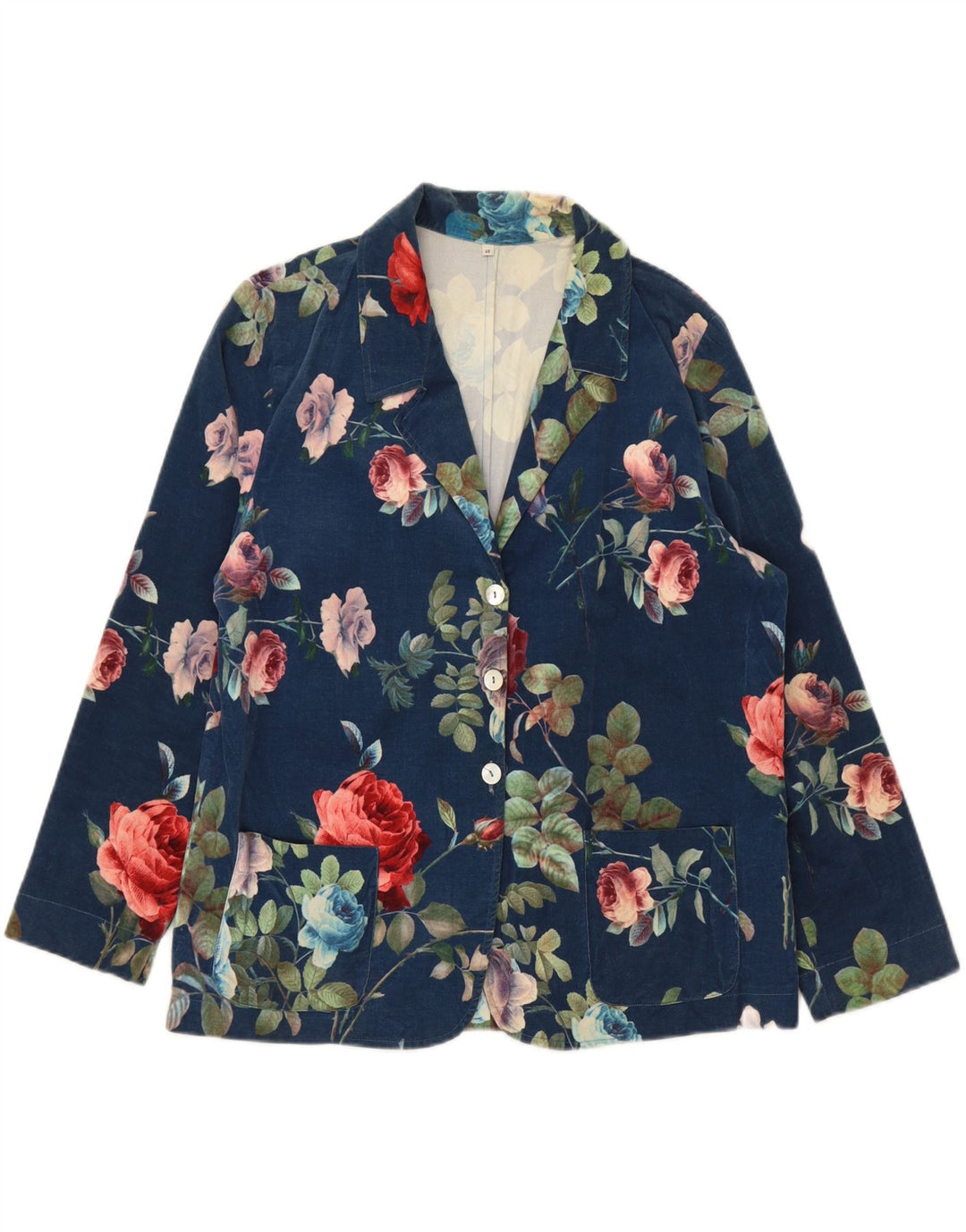 VINTAGE Womens 3 Button Blazer Jacket IT 48 XL Navy Blue Floral Vintage Vintage and Second-Hand Vintage from Messina Hembry 