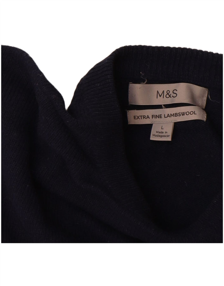 Мужской джемпер с вырезом лодочкой Marks & Spencer, большой темно-синий шерстяной свитер