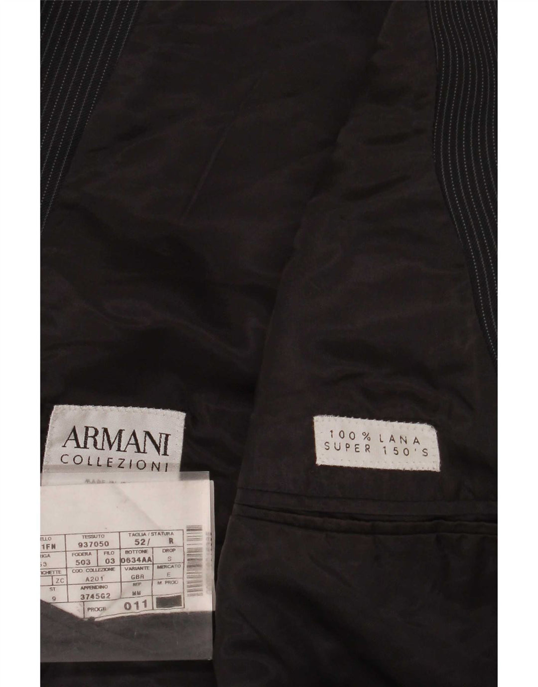 Мужской пиджак Armani Collezioni на 2 пуговицах IT 52, большая серая полосатая шерсть