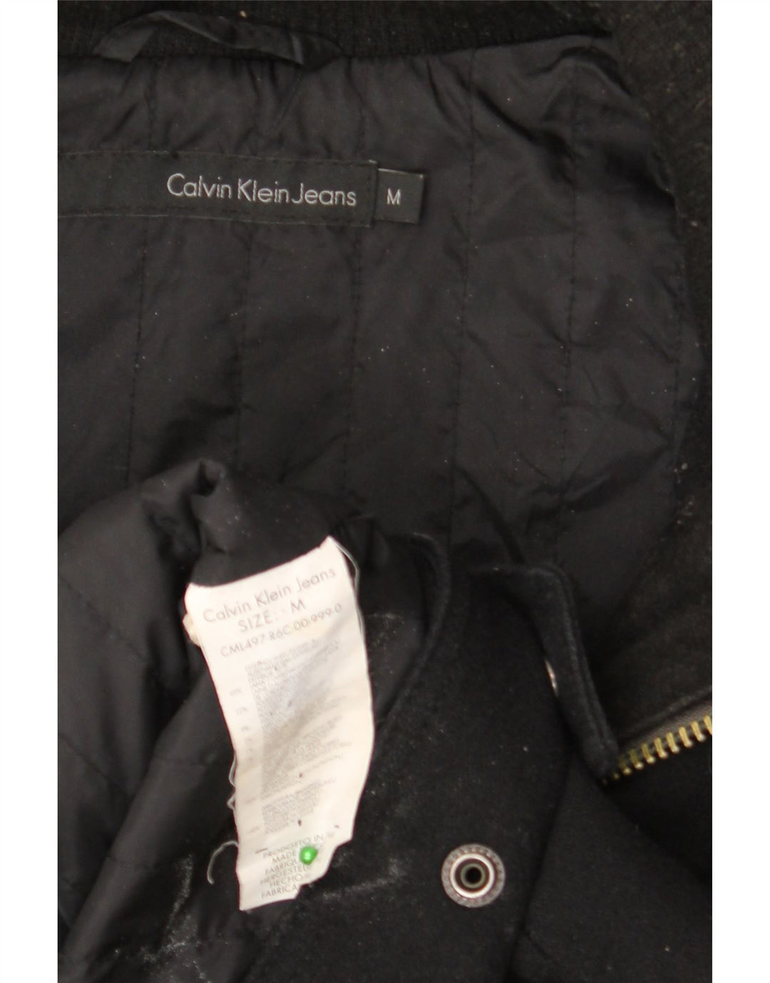 CALVIN KLEIN JEANS Мужская куртка-бомбер с капюшоном UK 38, средний черный, шерсть