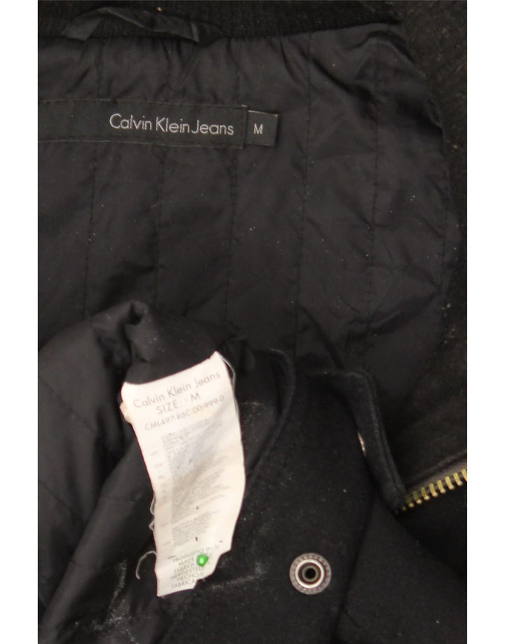 CALVIN KLEIN JEANS Мужская куртка-бомбер с капюшоном UK 38, средний черный, шерсть