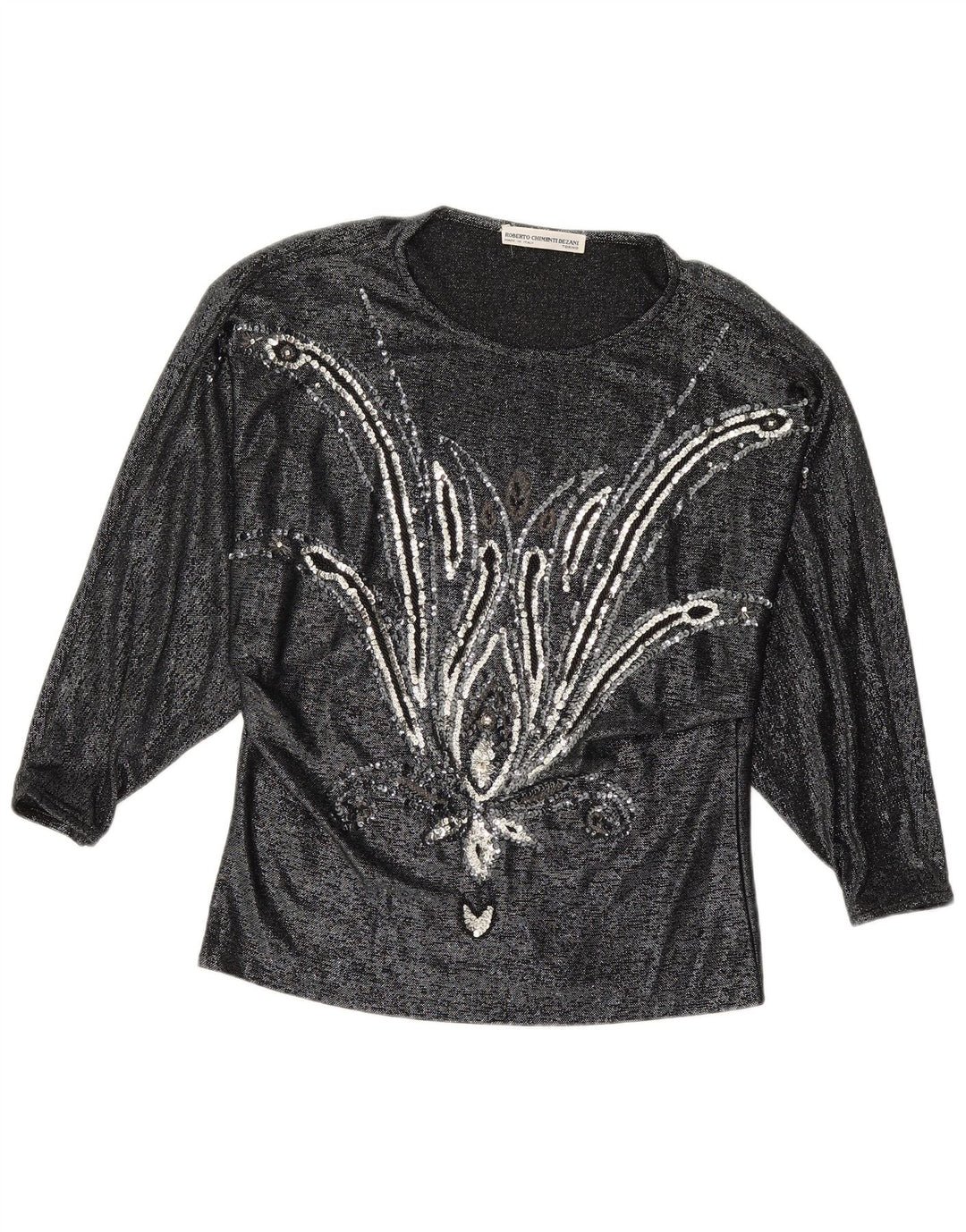 VINTAGE Женская блузка с длинным рукавом Top IT 42 Средний Черный Цветочный Вискоза