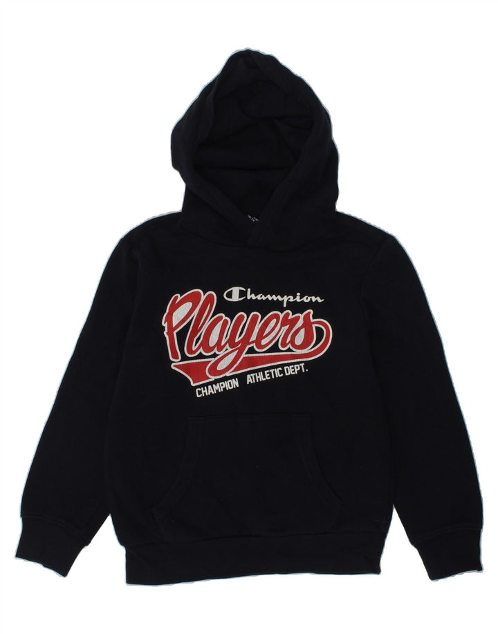 CHAMPION Boys Graphic Hoodie Jumper 7-8 Years Small  Navy Blue Cotton | Vintage Champion | Thrift | Second-Hand Champion | Used Clothing | Messina Hembry 
