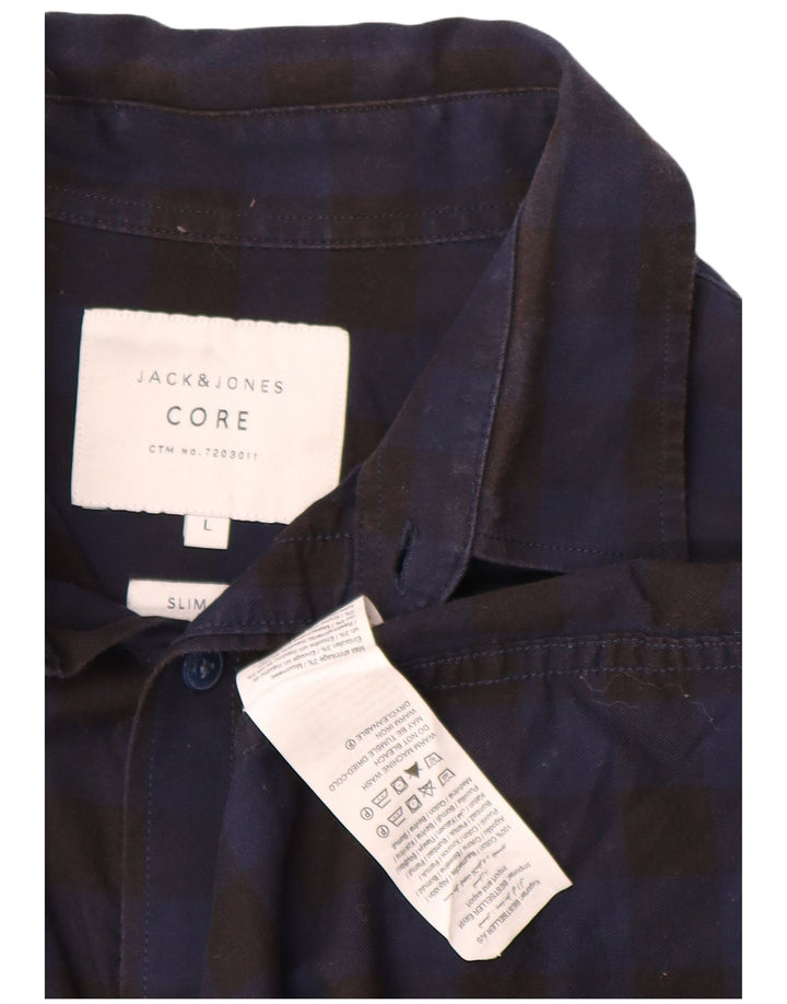 Мужская приталенная рубашка JACK & JONES, большая черная хлопковая клетка в мелкую клетку