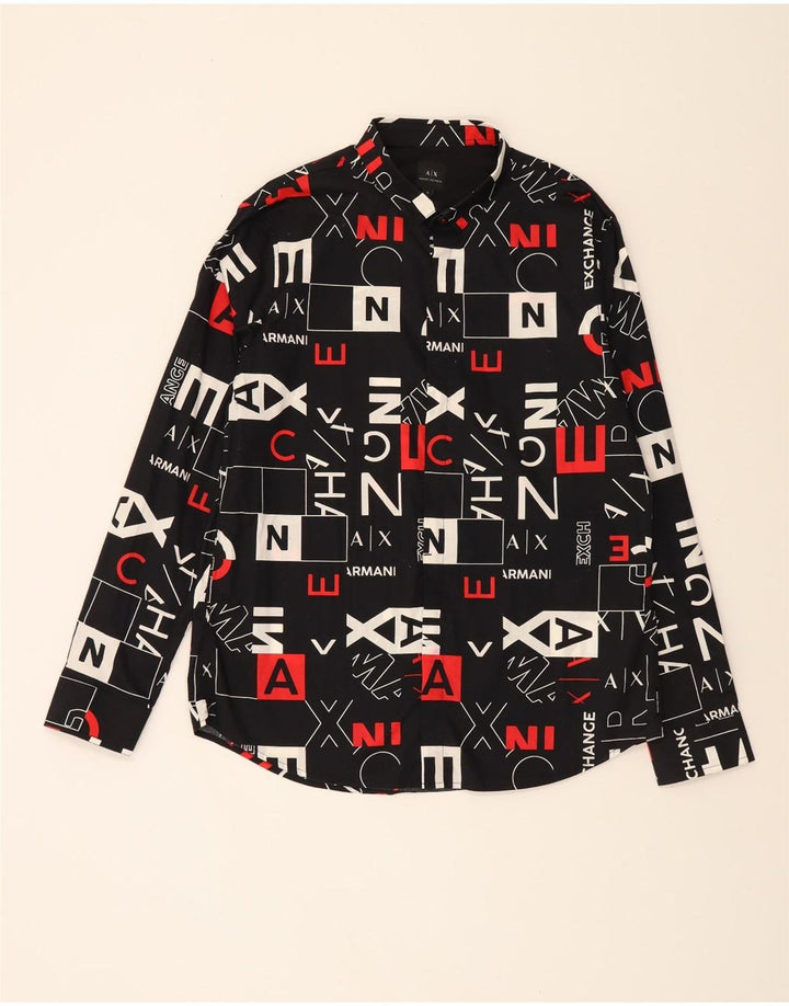 ARMANI EXCHANGE Мужская рубашка с абстрактным рисунком и рисунком XL, черный хлопок