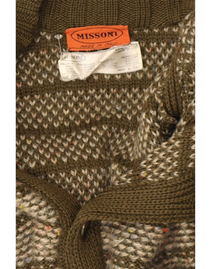 Мужской кардиган Missoni, шерстяной свитер среднего цвета хаки в полоску