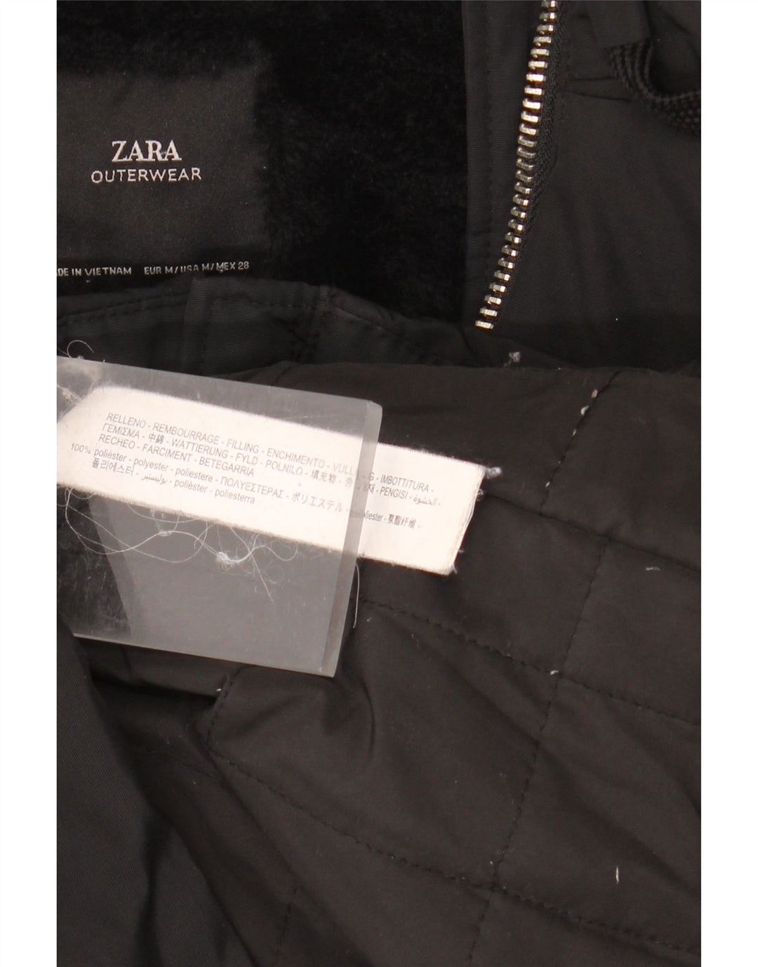 Женская ветровка ZARA из шерпы с капюшоном UK 14, средний черный полиэстер