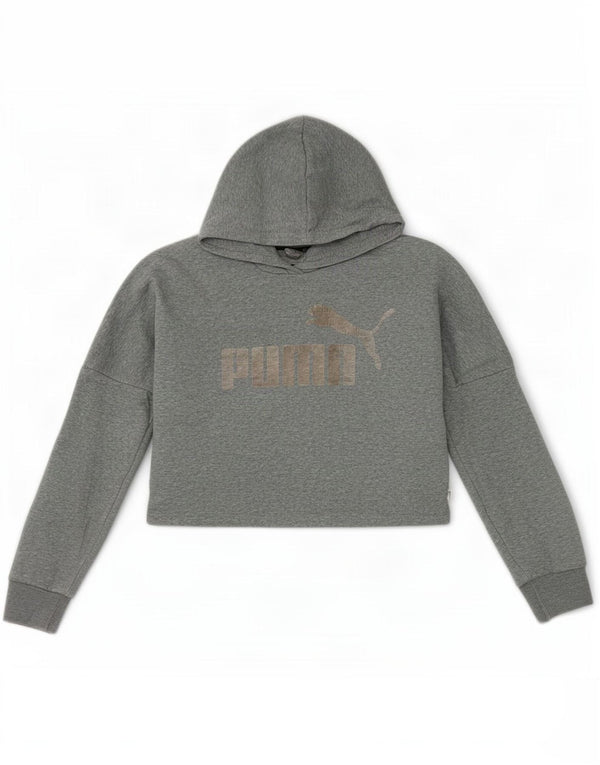 Puma Укороченный джемпер с капюшоном для девочек оверсайз с рисунком, 11–12 лет, серый